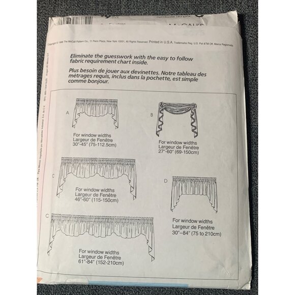 McCall's Home Dec In A Sec Pattern 8375 Window Valance Designs uncut - Picture 2 of 2